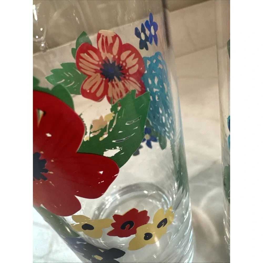 TWO Pioneer Woman Dazzling Dahlias Floral 16‎ oz Glasses Discontinued